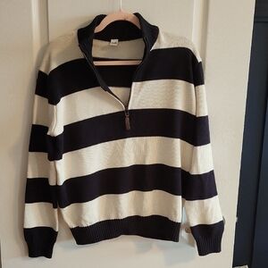 Simons Striped Quarter Zip Sweater